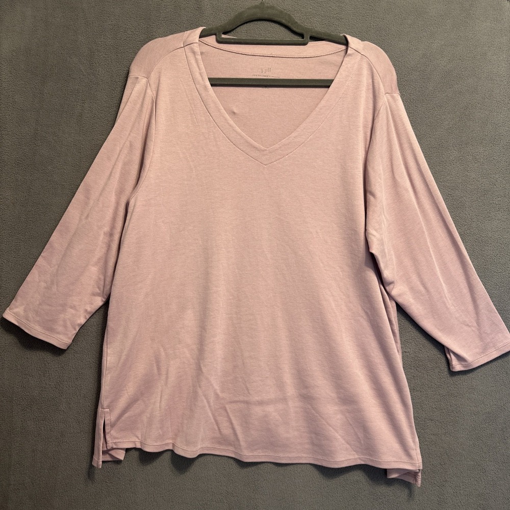 J. Jill Pima 3/4 Sleeve  V-Neck Top Plus Size 2X Mauve Pink Side Slit